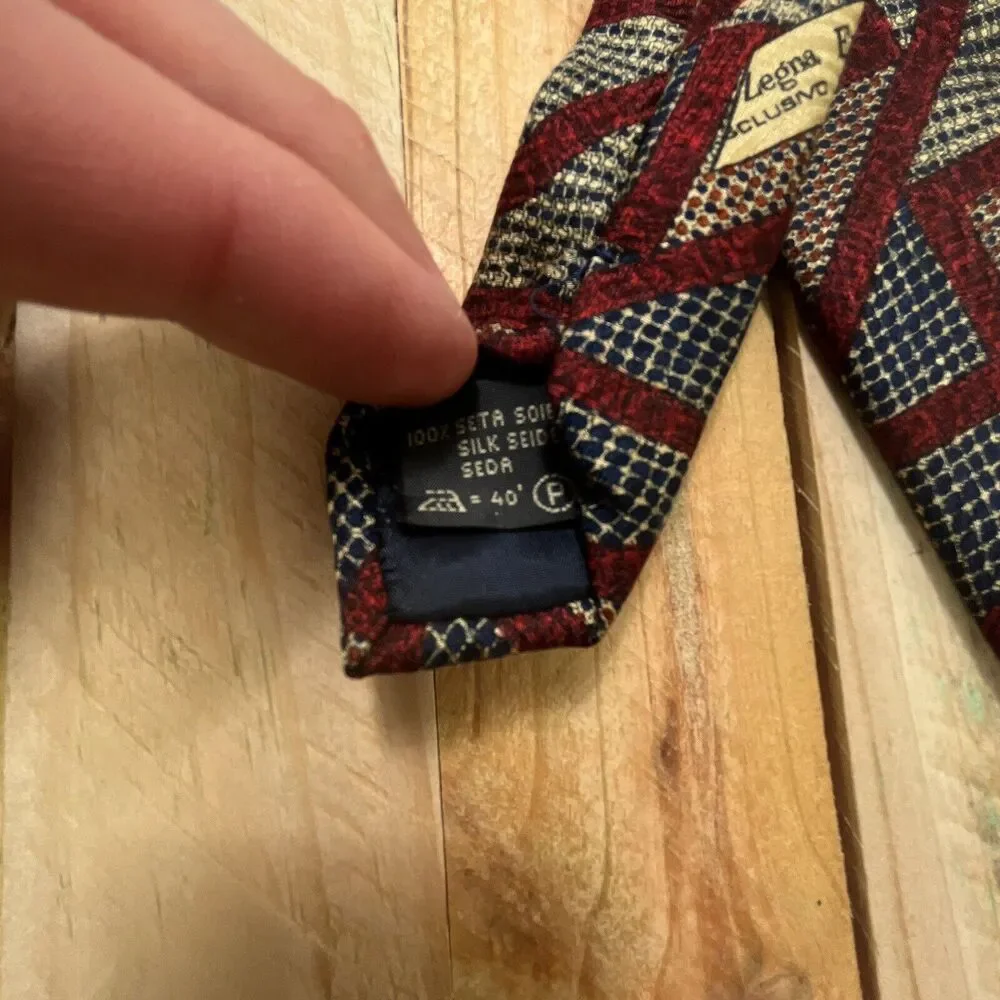 Ermenegildo Zegna Neck Tie Mens Red Blue Geometric Diagonal Abstract 100% Silk